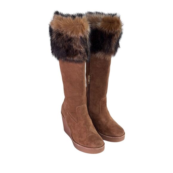 Ugg Valberg Toscana Fur Cuff Chestnut Suede Leather Wedge Tall